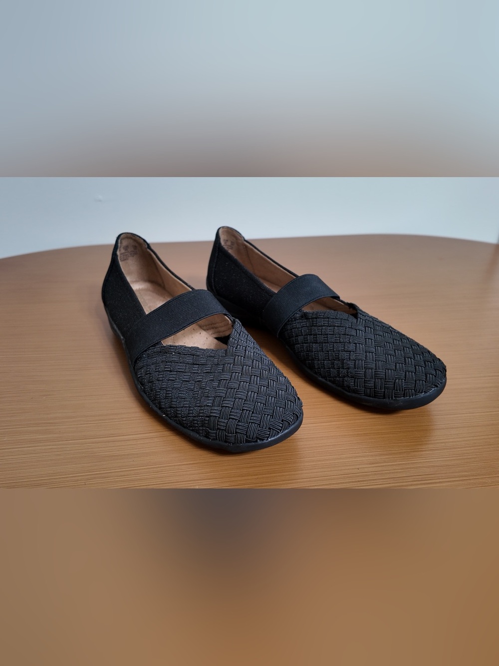 Naturalizer Famke Black Woven Elastic Strap Mary Jane Flats Women's US 8M